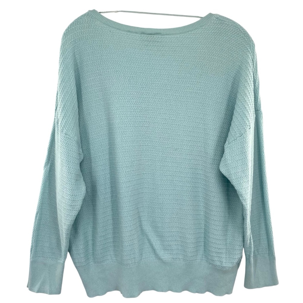 Loft Blue Green Knit V-Neck Lightweight Cotton Sweater - Picture 6 of 8